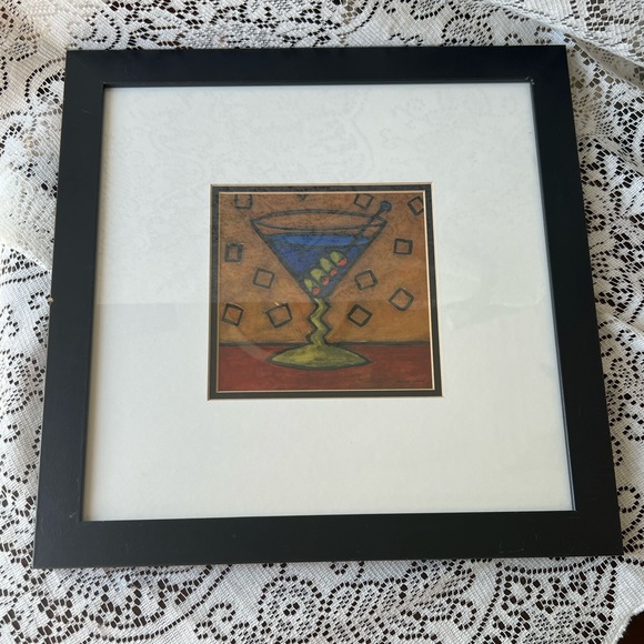 Other - Martini glass print by Carolyn Oltman matted and framed art.#2 11 by 11 inches